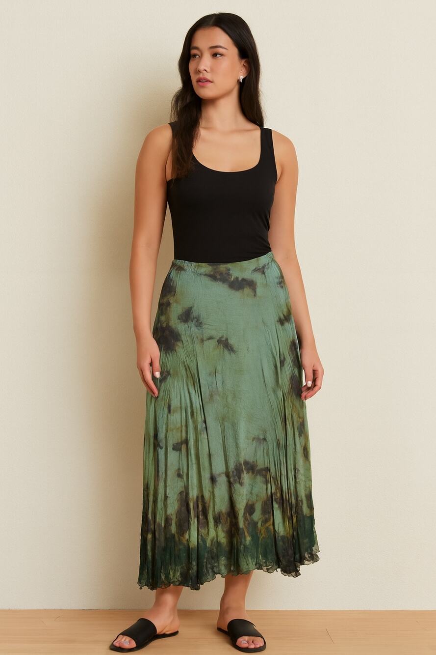 APU tie-dye Wimsucal Broomstick Flare skirt New Large elastic waist blue